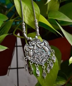 German Oxidized Silver Peacock Pendant Necklace