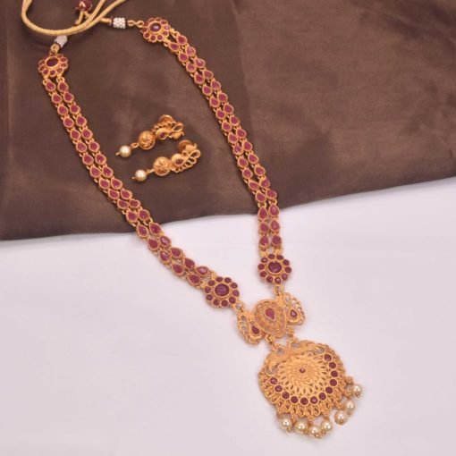 Chettinad Ruby Double Layer Long Necklace Set