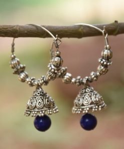 Silver-tone Blue Pearl Hoop Earrings
