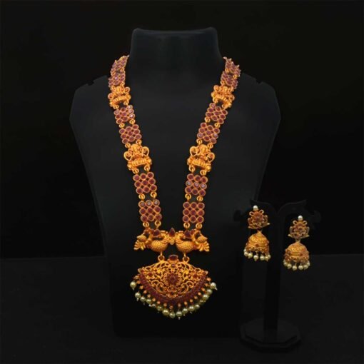 Ruby Peacock long Necklace Set