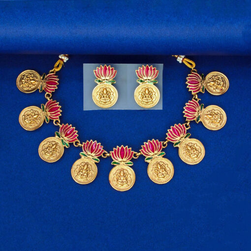 Style Club Ethnic Lakshmi Kasu Lotus Necklace Set - Image 2