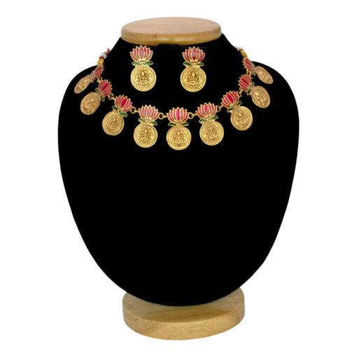 Style Club Ethnic Lakshmi Kasu Lotus Necklace Set - Image 4