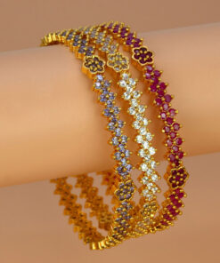 Style Club Gold Plated Floral Semi-precious Stone Bangle