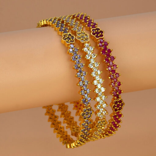 Style Club Gold Plated Floral Semi-precious Stone Bangle
