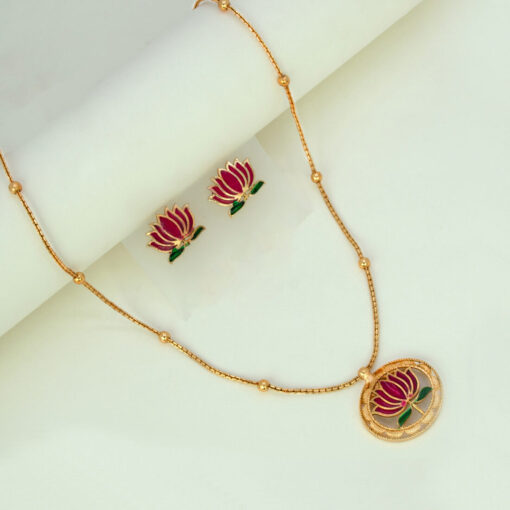 Deep Pink Green Lotus Pendant Set