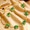 Gold Plated Beads Chain Green Lotus Necklace Set
