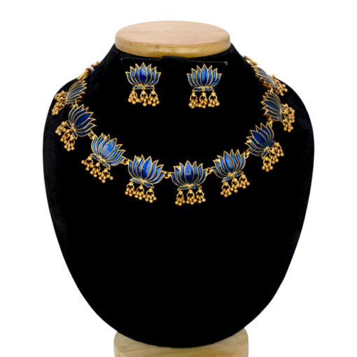 Style Club Blooming Matte Gold Plated Lotus Ghunghroo Necklace Set - Image 6