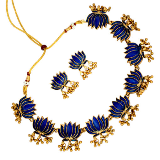 Style Club Blooming Matte Gold Plated Lotus Ghunghroo Necklace Set - Image 9