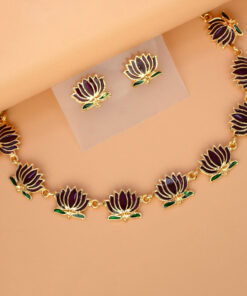 Gold-Plated-Coffee-Brown-Lotus-Link-Design-Necklace-Set