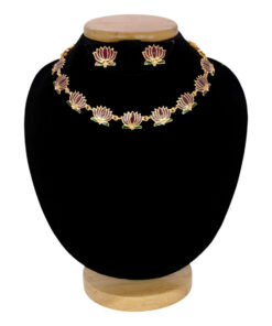 Gold-Plated-Coffee-Brown-Lotus-Link-Design-Necklace-Set