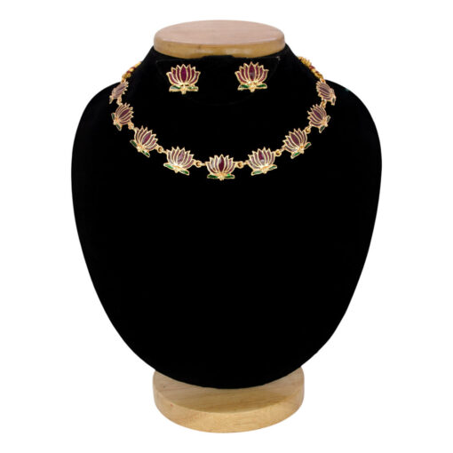 Gold-Plated-Coffee-Brown-Lotus-Link-Design-Necklace-Set