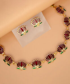 Gold-Plated-Red-Lotus-Link-Design-Necklace-Set