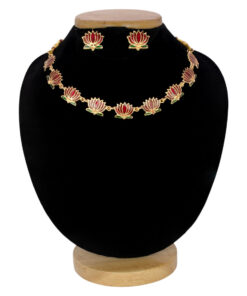 Gold-Plated-Red-Lotus-Link-Design-Necklace-Set