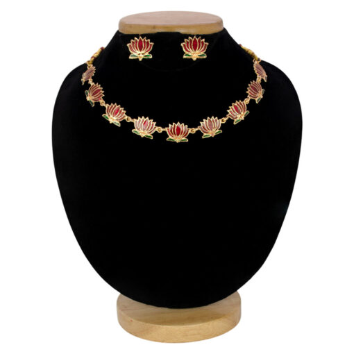 Gold-Plated-Red-Lotus-Link-Design-Necklace-Set