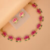 Gold-Plated-Deep-Pink-Green-Lotus-Link-Design-Necklace-Set