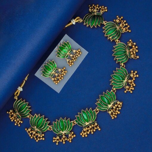 Style Club Blooming Matte Gold Plated Lotus Ghunghroo Necklace Set - Image 2