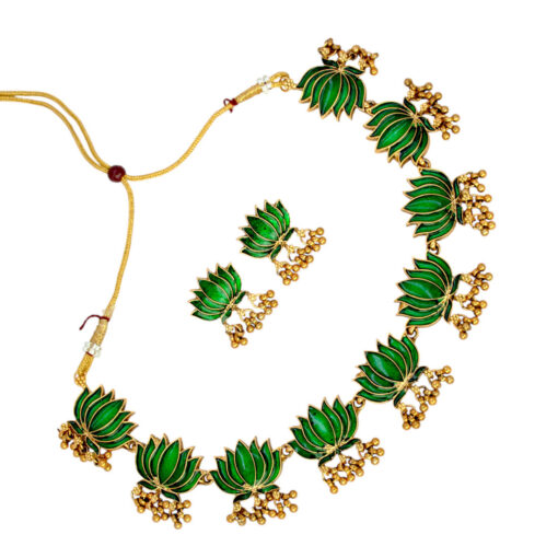 Style Club Blooming Matte Gold Plated Lotus Ghunghroo Necklace Set - Image 8