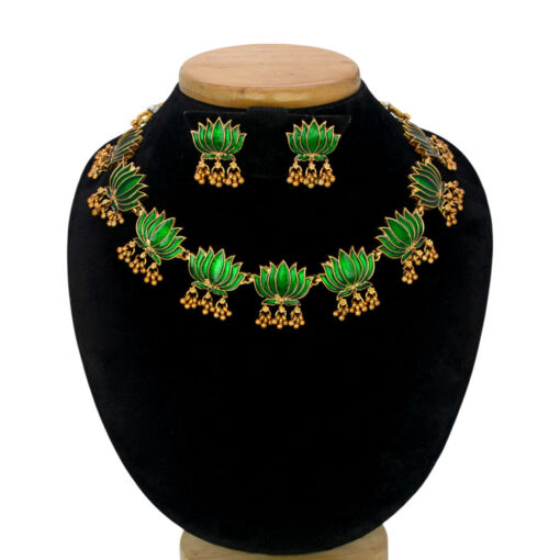 Style Club Blooming Matte Gold Plated Lotus Ghunghroo Necklace Set - Image 5