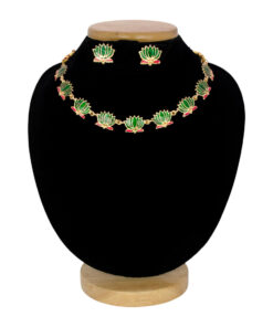 Gold-Plated-Green-Lotus-Link-Design-Necklace-Set