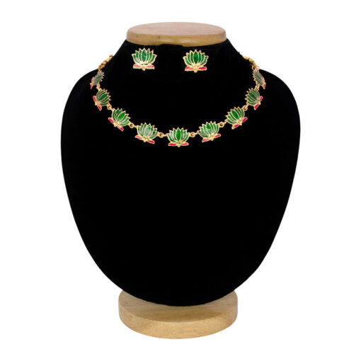 Gold-Plated-Green-Lotus-Link-Design-Necklace-Set