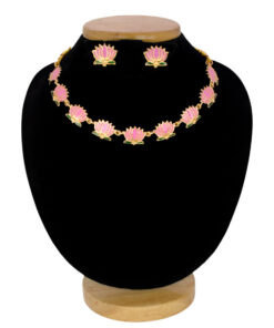 Gold-Plated-Pink-Lotus-Link-Design-Necklace-Set