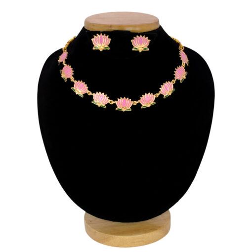 Gold-Plated-Pink-Lotus-Link-Design-Necklace-Set
