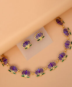 Gold-Plated-Purple-Lotus-Link-Design-Necklace-Set