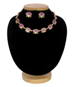 Gold-Plated-Purple-Lotus-Link-Design-Necklace-Set