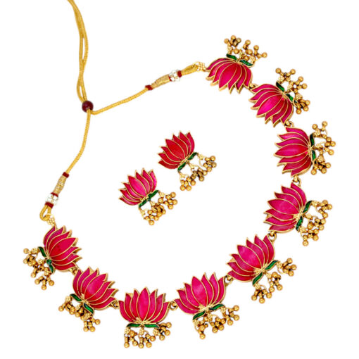 Style Club Blooming Matte Gold Plated Lotus Ghunghroo Necklace Set - Image 10