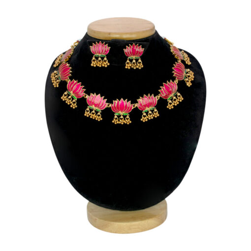 Style Club Blooming Matte Gold Plated Lotus Ghunghroo Necklace Set - Image 7