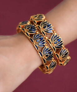 gold plated lotus enamel bangle
