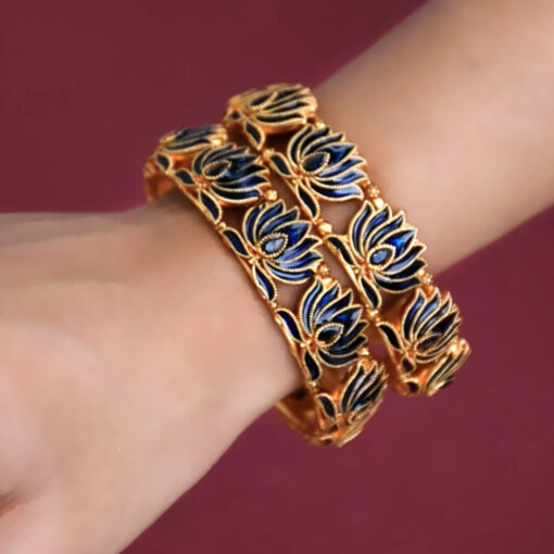 gold plated lotus enamel bangle