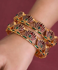gold plated lotus enamel bangle