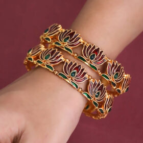 gold plated lotus enamel bangle